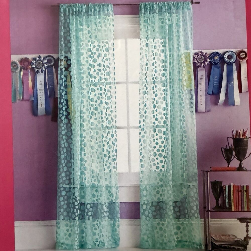 Pair Y2K Xhilaration Aqua Blue Dot Sheer Curtain Panels 42x84 NOS Discontinued